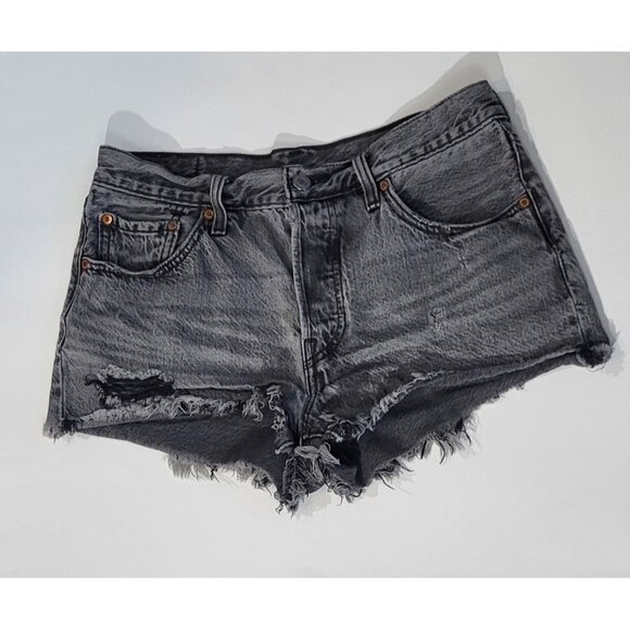 Levis 501 Womens Distressed Denim High-Waisted Button Fly Cutoff Shorts Size 26 - Picture 1 of 11